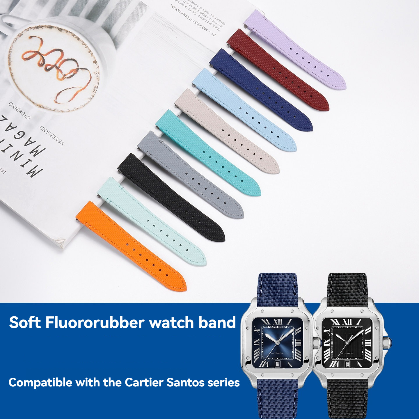 Cartier Watch Santos - Correa de reloj de caucho fluorado